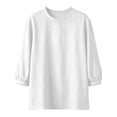 thumbnail image 4 of Yxbdin Shirts for Women Cotton Linen Puff 3/4 Sleeve Blouse Dressy Casual Crew Neck Tops Loose Fit Solid Clothes White L, 4 of 8