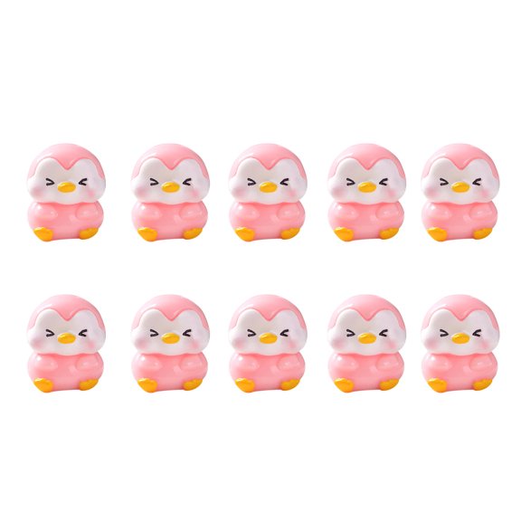 Loyerfyivos 10Pcs Miniature Penguin Figurines,Penguin Animal Model Toys,Resin Penguin Cake Topper,Cute Ocean Animal Penguin Figure for Fairy Garden Micro Landscape Decor Cake Topper (Pink)