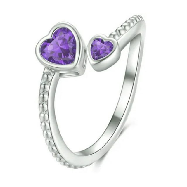 Matching Couple Rings Adjustable Heart-Shaped Birthstone Ring With Zodiac Constellations Design For Birthday Jewelry