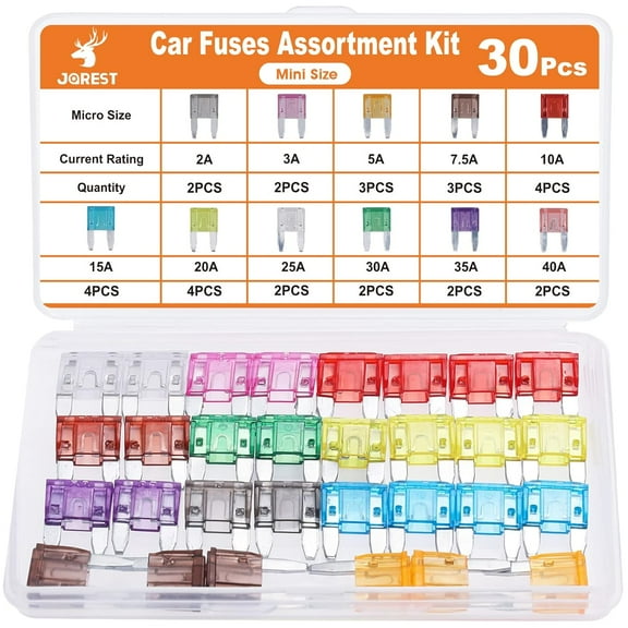 SH 30Pcs Mini Car Fuse Kit - Mini Blade Fuses Automotive - Replacement Fuses Assortment Kit for Car/RV/Truck/Motorcycle(2Amp 3A 5A 7.5A 10A 15A 20A 25A 30A 35A 40A)