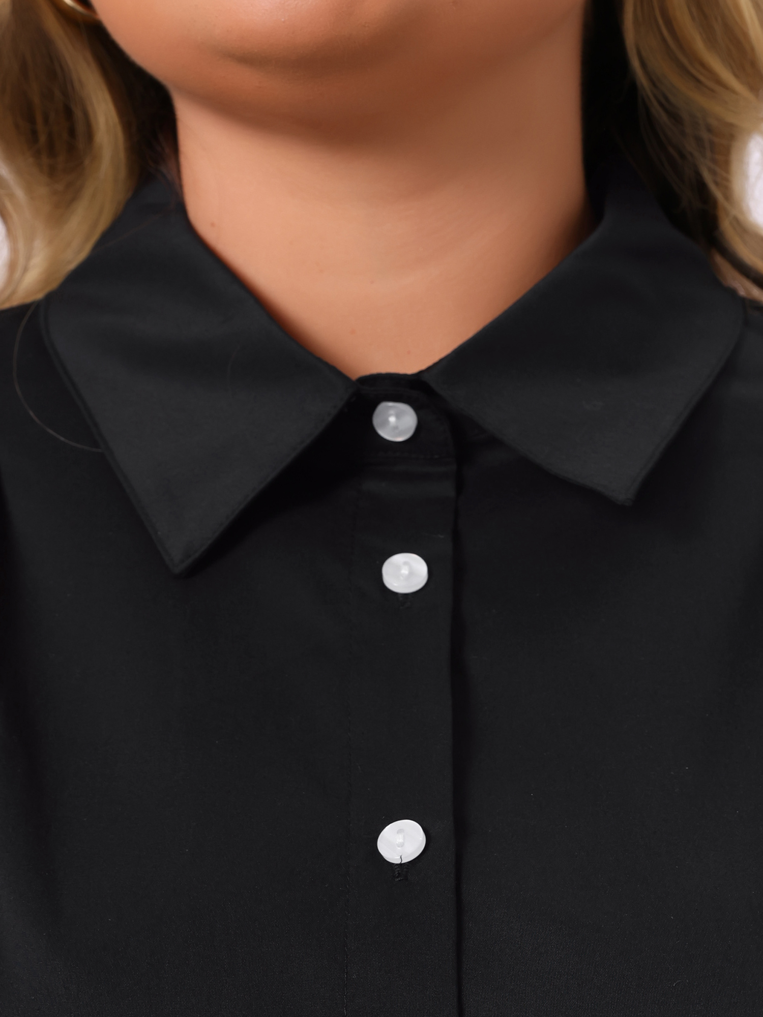 DARING DIVA Women's Plus Button Down Collar Pleated 3/4 Sleeve Casual Blouses 2X Black