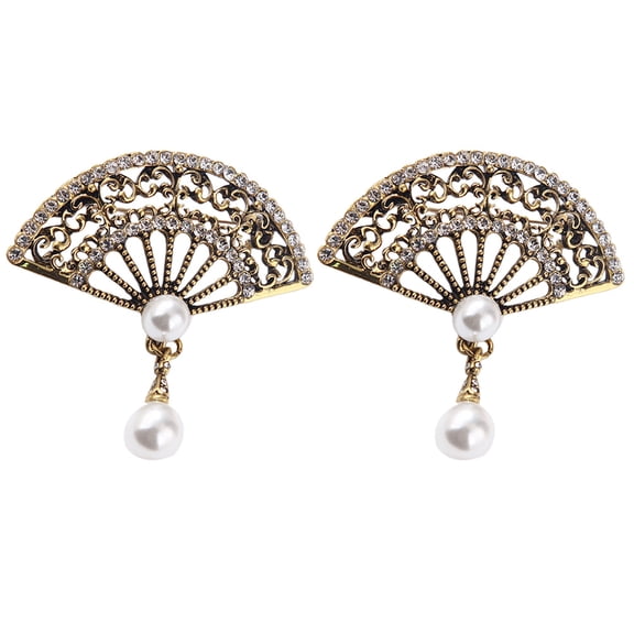 MERRYHAPY 2Pcs Elegant Chinese Fan Brooches for Dress and Suit Decoration in Golden Color