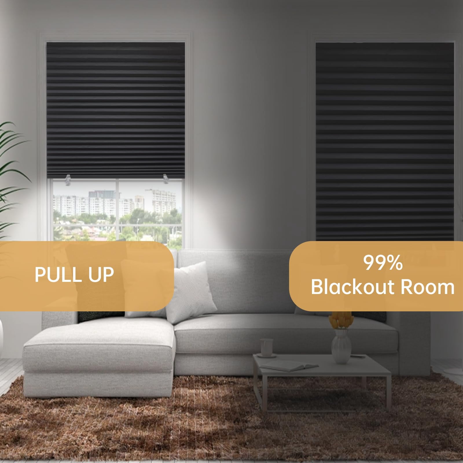 6-pack Temporary Blackout Paper Blinds For Window  Cut To Size Adhesive Shades Stick On Pleated No Drill Easy Install 24" W X 72" H Black