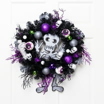 Northlight Purple and Black Spooky Skeleton Pine Halloween Wreath, 24-Inch, Unlit