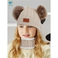 thumbnail image 6 of Deago Infant Toddler Winter Hat Scarf Set for Baby Girl Knitted Warm Fleece Lined Skiing Cap Lovely Pompom Kids Beanie 6-36 Months (Beige), 6 of 6
