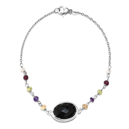 - Bracelet Silver Platinum Plated Smoky Quartz Rhodolite Garnet Women .25