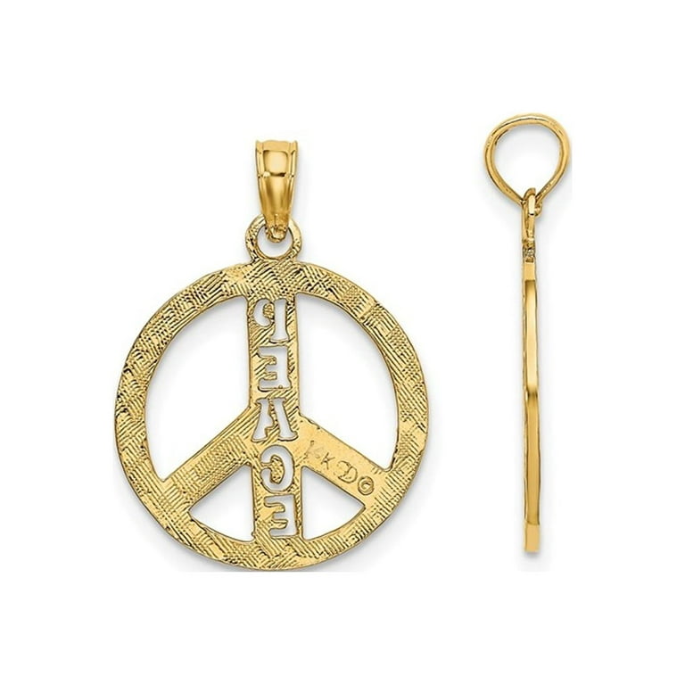 Necklace Gold Peace Sign Charm 14K Yellow Gold Peace Sign Pendant