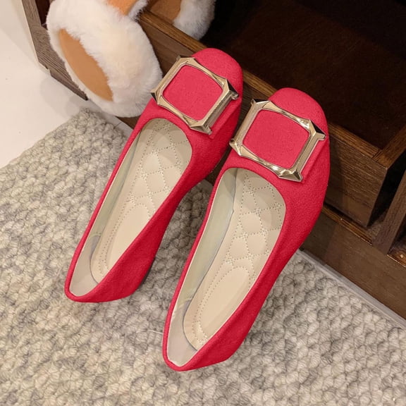 Women Casual Flats Shoes Fashion Spring Candy-Colored Work Shoes Color Toe Decorative Buckle Flat-Bottomed Large Size Cloth Shoes