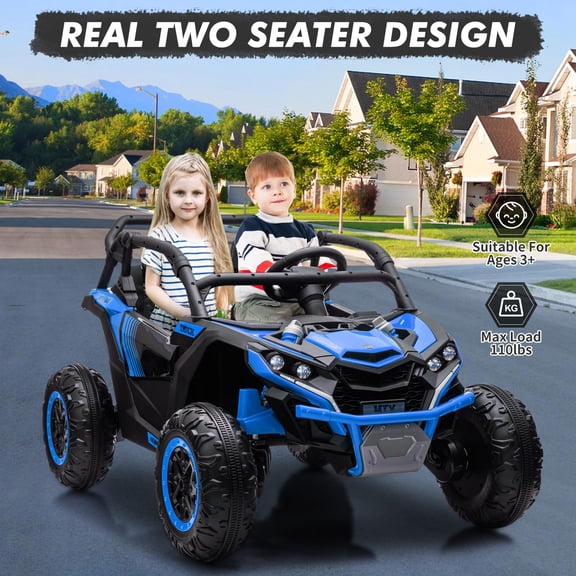 Luku 24V 2-Seater 4WD Kids Ride-On UTV, Parent Remote Control, 4 Shock Absorbers, LED Lights, Music, 3-Speed, Off-Road Electric Truck for Ages 3 