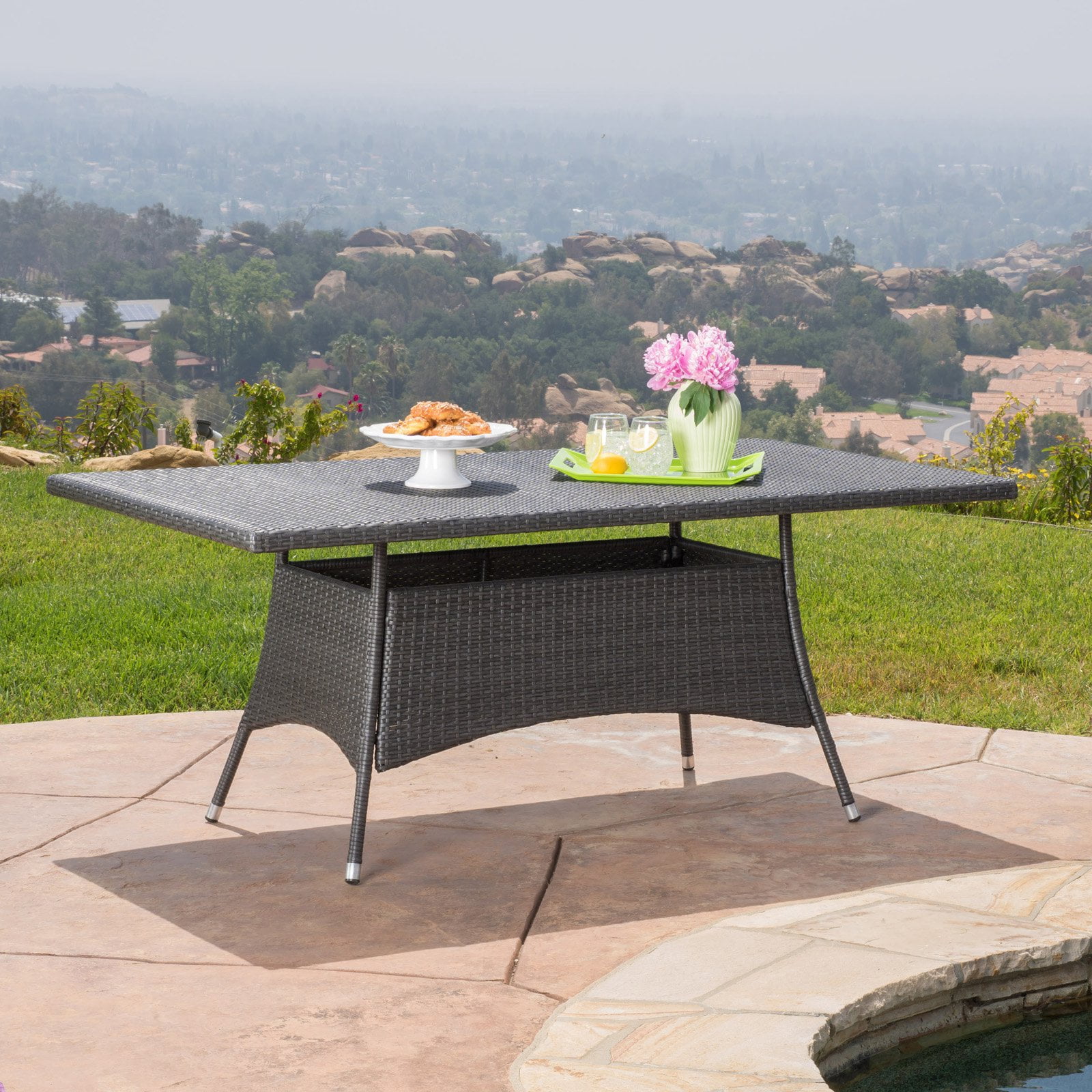 Corsica Outdoor Rectangular Grey Wicker Dining Table - Walmart.com