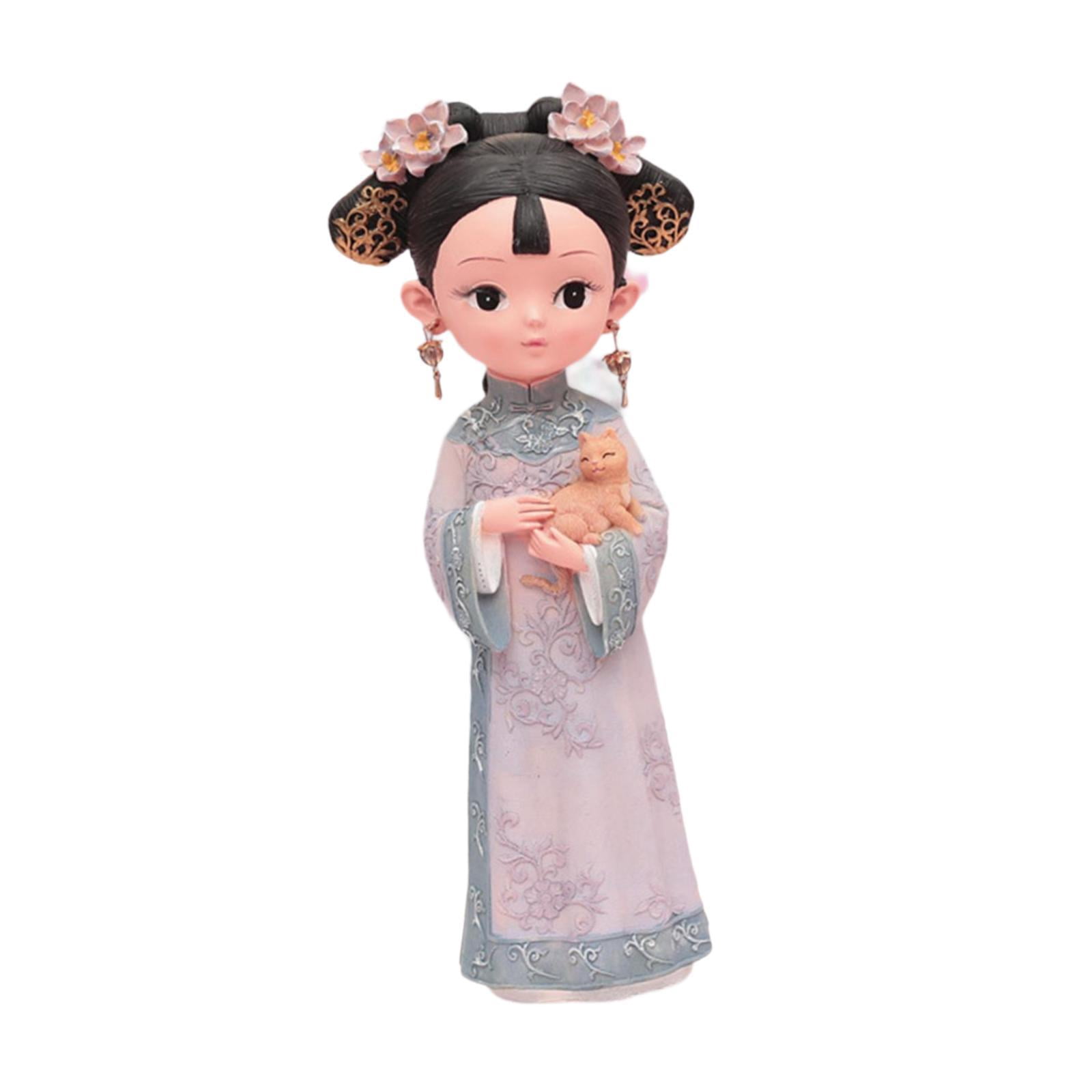 WLPZXP Girl Resin Statue Desktop Doll Toy Hanfu Dress Decoraitve Miniature Figurine for 12x8x22cm Cat