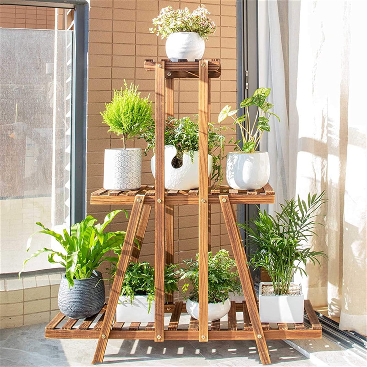 3 Tier Wood Plant Stand Indoor Tall Plant Stand For Living Room Corner Multiple Flower Pot Holder Shelf Tiered Plant Rack Outdoor Ladder Plant Stand Walmart Com Walmart Com