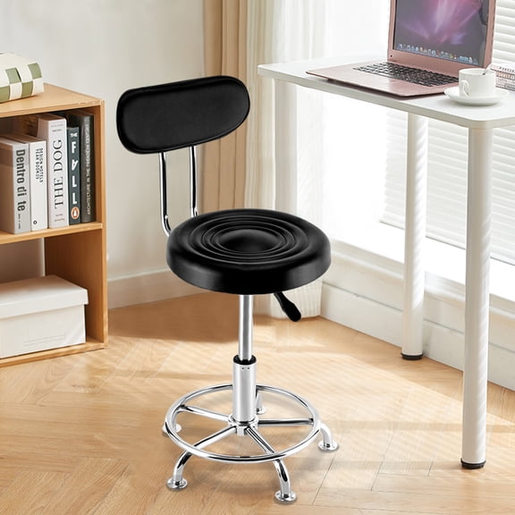 Black Rolling Adjustable Swivel Round Stool Tattoo Facial Spa Salon Chair w/Back