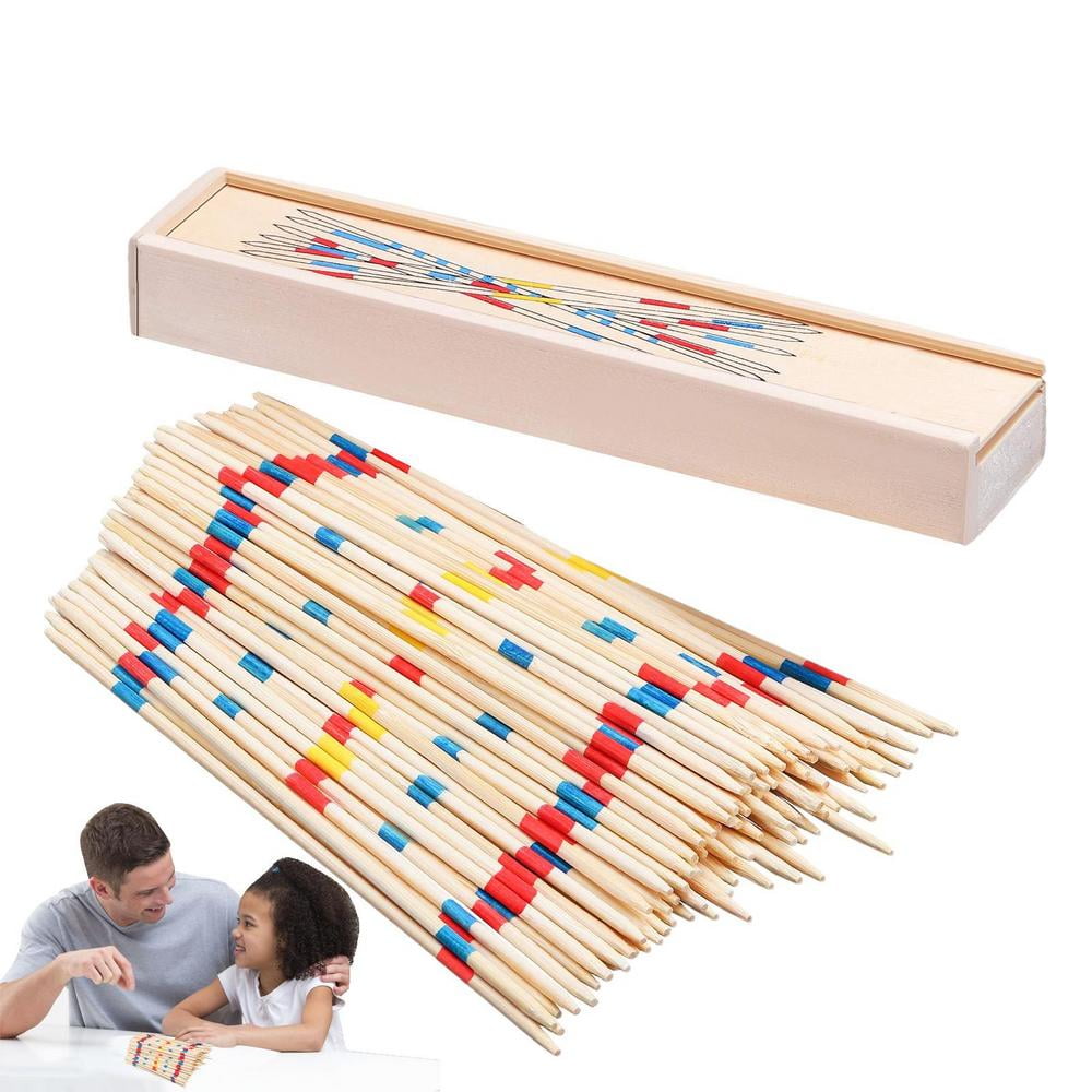 AIXING Pick Up Sticks 108 PCS Fun Retro Kids Games With Wooden Storage Box Classic Wooden Thin