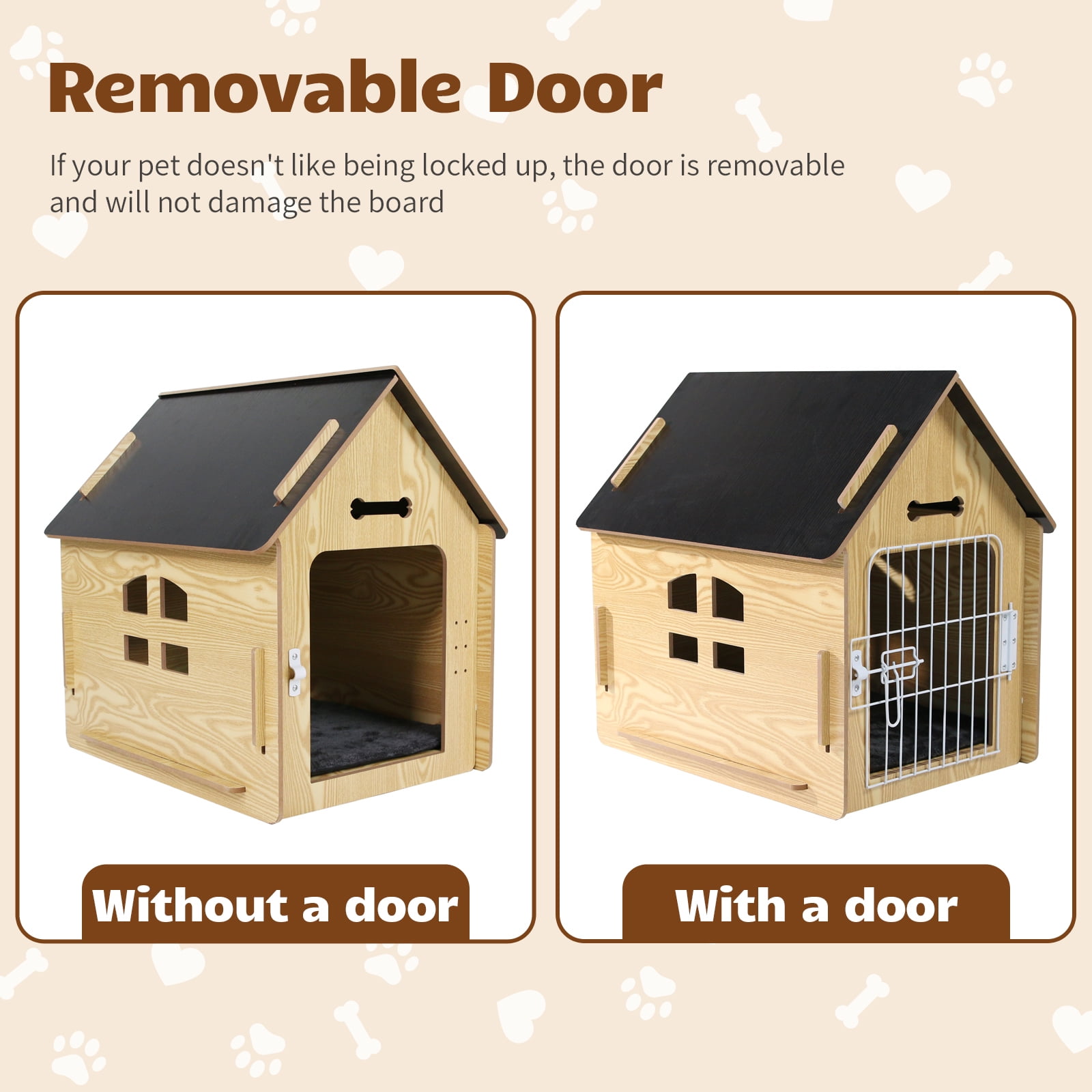 RYPetmia Wooden Dog House with Roof Dogs Indoor and Outdoor Use for Small Medium Dog Cat, Dog Kennel for Playing and Resting, Maple