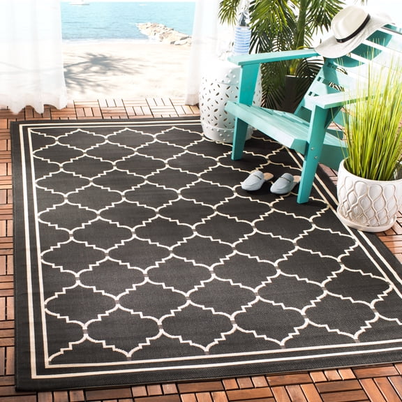 Safavieh Courtyard Amy Geometric Indoor/Outdoor Area Rug, Black/Creme, 2' x 3'7"