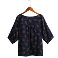 thumbnail image 3 of Mujeres Algodón Blusa de lino Estampado floral Vintage Manga tres cuartos Camisa suelta Casual Abanopi Camiseta de manga corta, 3 of 7