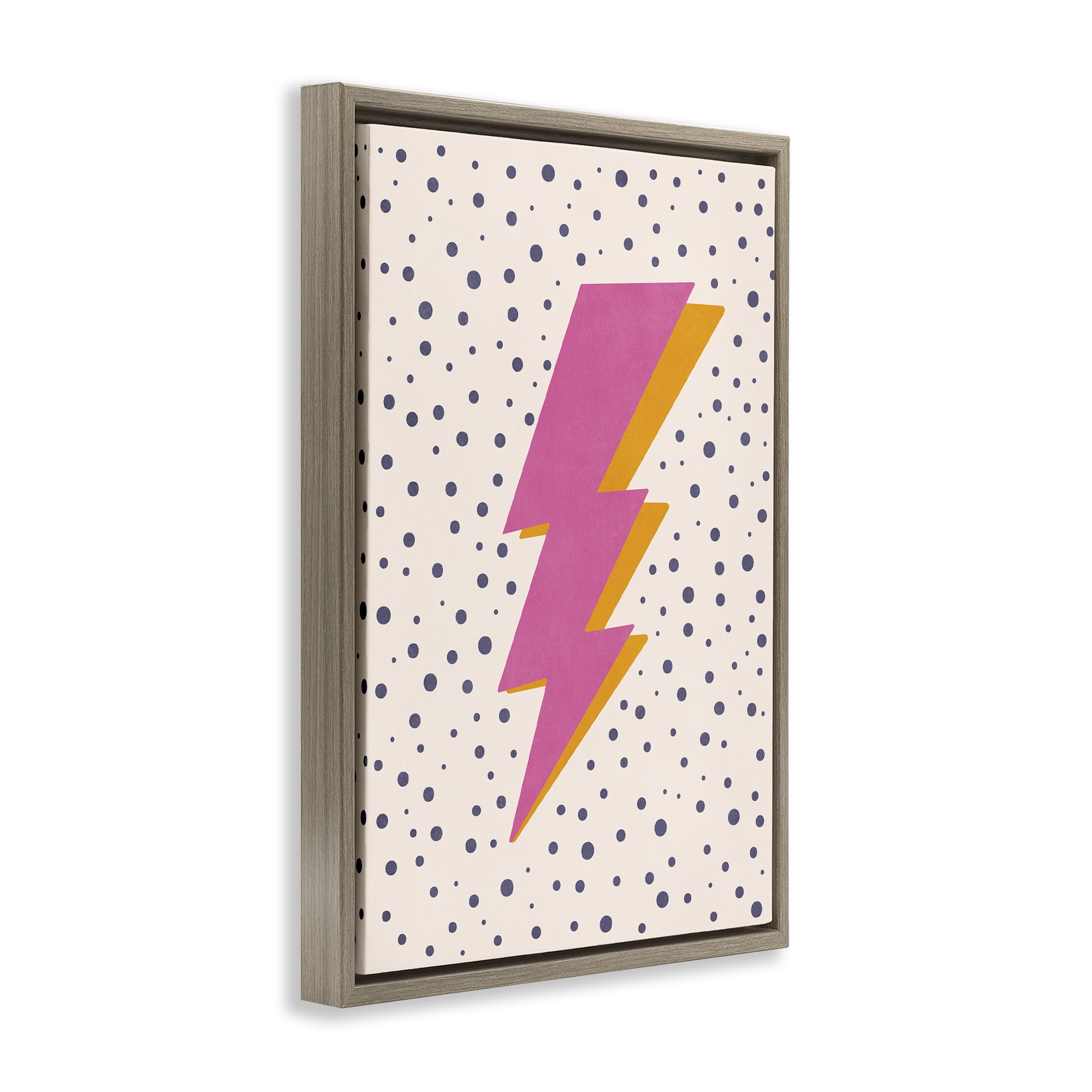 Stupell Industries Pink Dotted Lightning Bolt Abstract Painting Brown Floater Framed Canvas Art Print Wall Art, 21 x 31
