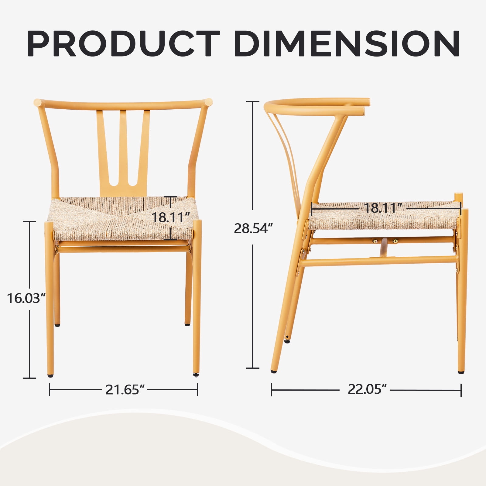 4PCS Weave Dining Chair, Mid-Century Modern Metal Rattan Chair for Kitchen Dining Living Room, Wood Color