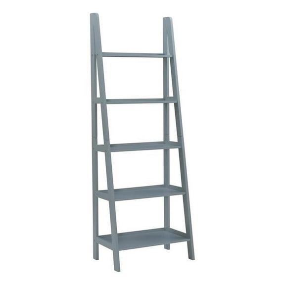 Riverbay Furniture 5-Shelf Transitional Wood Open Back Ladder Bookshelf in Gray