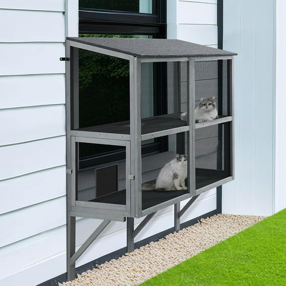 unipaws Bug Proof Cat Catio, 2 Tiers Window Box Enclosure for Multiple Indoor Cats