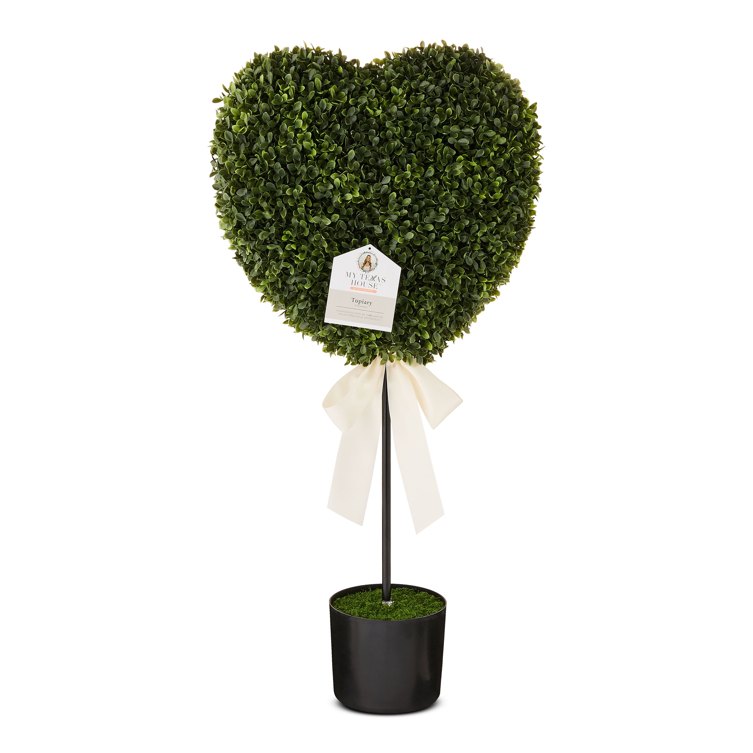 Boxwood Heart with Bow Topiary, Green and White, 32", Valentine's Day by My Texas House