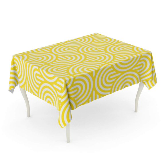 LADDKE Classic Yellow Geometric Pattern Rounded Shapes Creative Line Mosaic Tablecloth Table Desk Cover Home Party Decor 60x120 inch