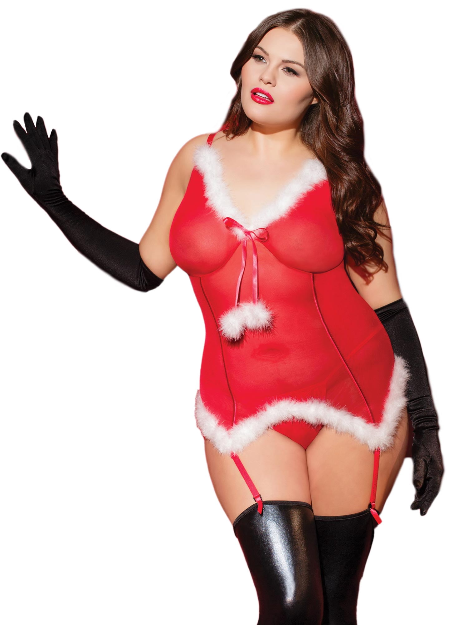 Womens Plus Size Holiday Santa Baby Faux Fur Trimmed Festive Bustier