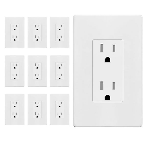 ENERLITES White Decorator Receptacle with Screwless Wall Plate, Tamper Residential Grade Wall Outlet, 15A 125V, Self-Grounding, 2-Pole, 3-Wire, 5-15R, UL Listed, 61502-TR-WSID, 10 Pack