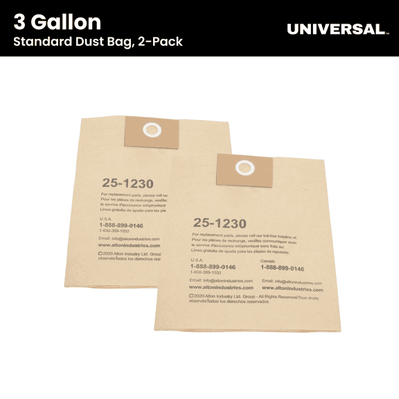 Universal Standard Disposable Filter Bag, 2-Pack, Fits 3 Gallon Wet/Dry Vacuums