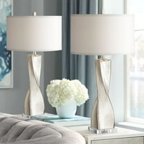 360 Lighting Oirin 32 1/4" Tall Large Modern End Table Lamps Set of 2 Crackle Silver Finish Mercury Glass Living Room
