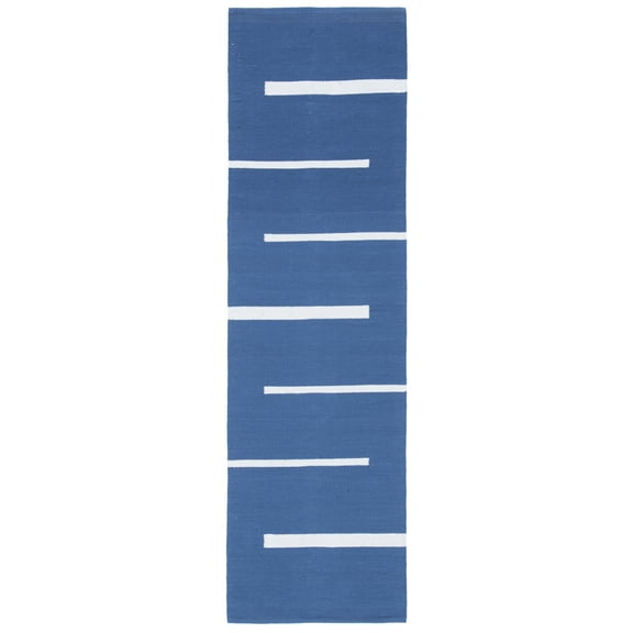 SAFAVIEH Montauk Oswald Geometric Striped Cotton Runner Rug, Navy/Ivory, 2'3" x 8'