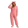 thumbnail image 2 of Karymi Women's Sleepwear Cable Knit Fleece Hooded Onesie Pajamas, Zip Front , Long Sleeve, Plush One Piece Loungewear, Cute Bear Ear Hood, Warm Winter Home Sleepwear, 2 of 9