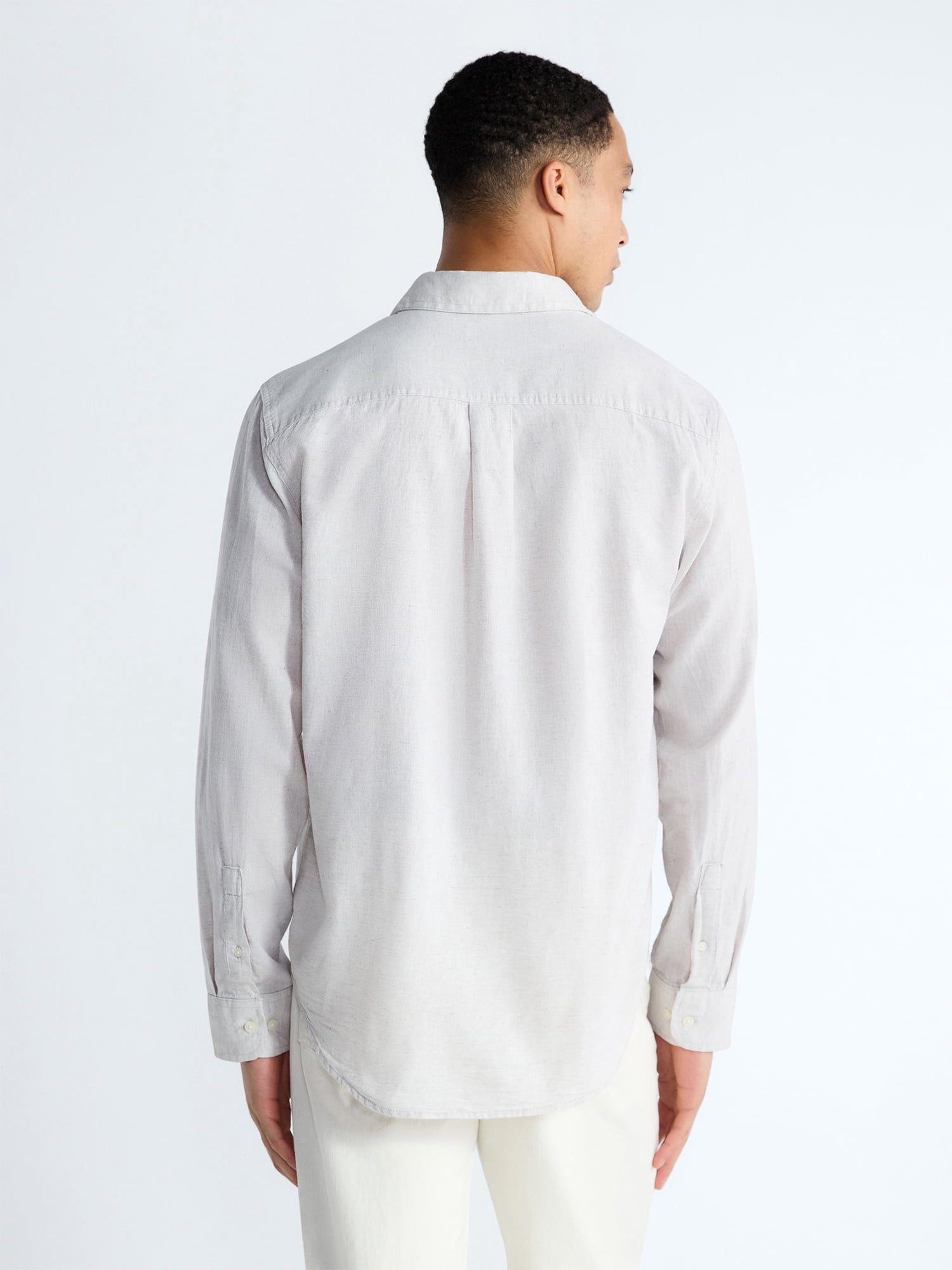 Free Assembly Men's Linen Blend Button Front Shirt with Long Sleeves, Sizes S-3XL