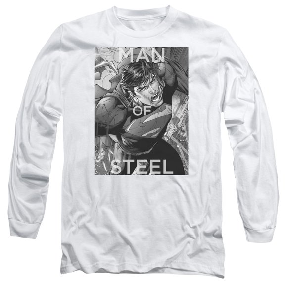 Superman Flight Of Steel Long Sleeve Adult 18/1 T-Shirt White