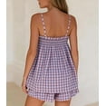 thumbnail image 6 of Women's Gingham 2 Piece Pajama Set Flowy Peplum Babydoll Cami Top Wide Leg Shorts Summer Loungewear Outfit (Pink,L), 6 of 6