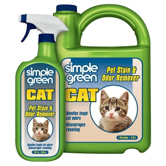 Simple Green Cat Pet Stain and Odor Remover, Citrus Scent, 32 oz Sprayer & 1 gallon Refill