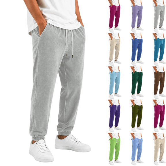 Mens Corduroy Jogger Pants Elastic Drawstring Waist Jogging Trousers Multi Pockets Casual Pants