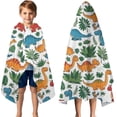 thumbnail image 3 of White Colorful Dinosaurs Jungle Pattern Hooded Bath Towel，50"x30" for Ages 3 To 12 Kids, Quick Dry Lightweight Soft Microfiber Hood Beach Towel Cover Up for Kids, 3 of 7