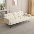 thumbnail image 3 of Sofa Bed,Convertible Couch Sleeper Home Recliner with Nail Head Trim Armrest,3 Adjustable Positions & 2 Cup Holders,72" Velvet Reversible Loveseat Folding Daybed for Small Spaces,Beige, 3 of 7