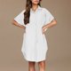 thumbnail image 4 of Mini Falda de Algodón con Pantalones Cortos Botón de Verano Hasta Vestido de Camisa con Cuello, 60% Algodón 40% Lino Mini Vestido, Lavado a Mano Desgaste Casual, 4 of 9
