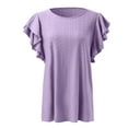 thumbnail image 5 of Tittly T Shirts for Women Basic Tees Women's Summer Top V Neck Ruffle Short Sleeve Casual Loose Tee T Shirts Tshirts Shirts Womens Tops Purple XL, 5 of 6