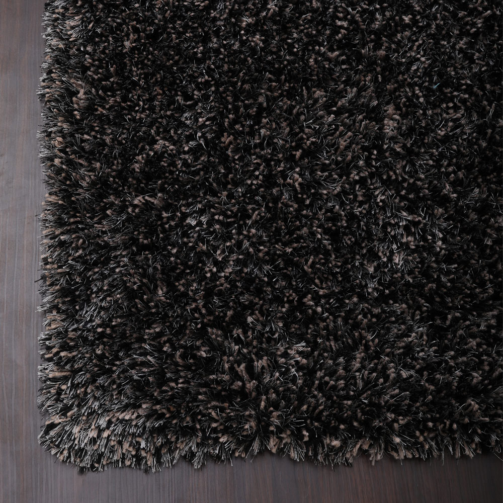 Rugsotic Carpets Hand Tufted Shag Polyester Eco-Friendly Area Rugs - 5'x8', Rectangle, Black Silver, Plain Solid Design, High Pile Handmade Anti Skid Rugs for Living Room, Bed Room K00111