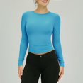 thumbnail image 4 of AJHSAKLt Blouses for Women Dressy Casual Round Neck Crop Top Tee Shirt Basic Solid Tight Slim Fit Cropped Workout Yoga Long Sleeve Shirts for Women Blue, 4 of 5
