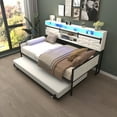 thumbnail image 4 of Twin Daybed with Trundle, Farmhouse Daybed Frame with Sliding Barn Door Headboard and Charging Station & LED Light, White, 4 of 9