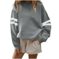 thumbnail image 2 of Ailaofu Womens Varsity Striped Oversized Sweatshirt Crewneck Long Sleeve Casual Fashion Pullover Top Fall Outfits, 2 of 5