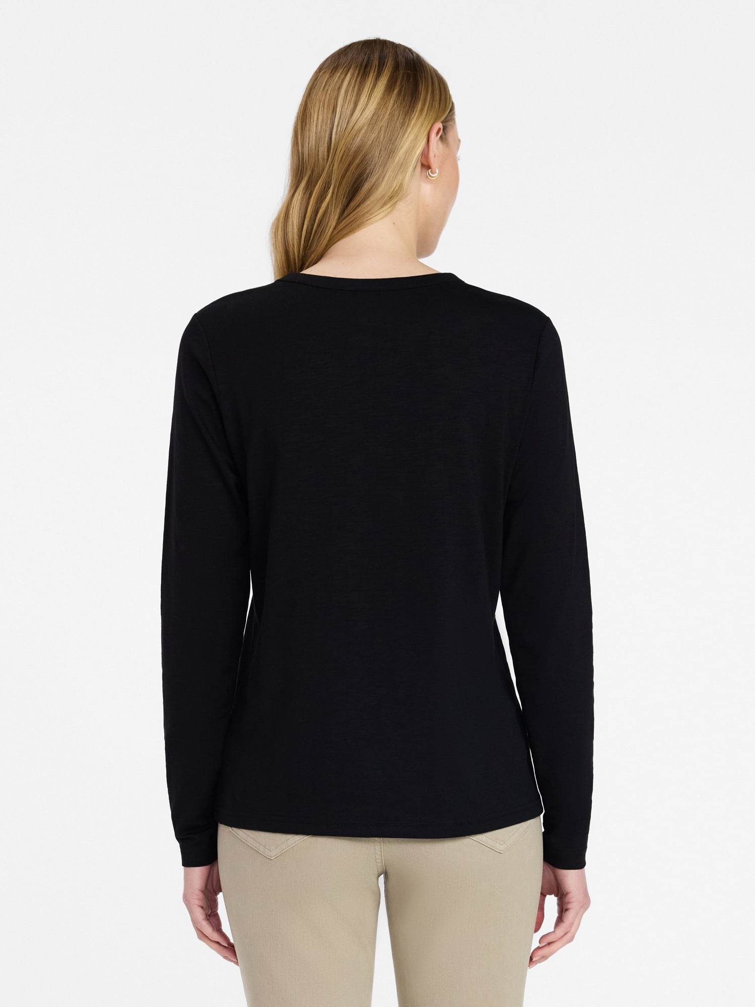 Time and Tru Women’s Slub Crewneck Tee with Long Sleeves, Sizes XS-XXXL