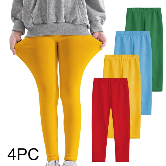 ZBSOKO Girls Leggings 4 Pack Full Length Solid Color Stretch Legging Lightweight Casual Pull On Pants for Teen 3-12 Years
