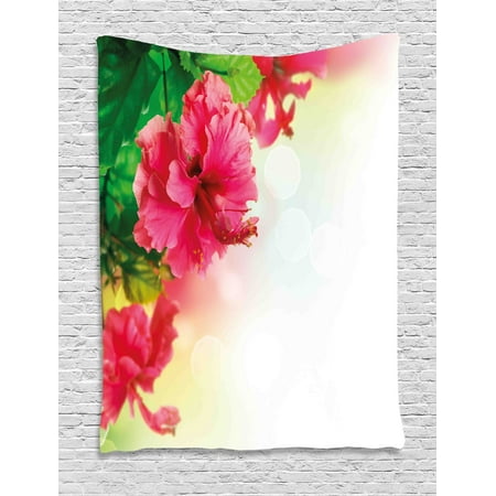 Green Leaf Home Fragrance Floral Tapestry, Hibiscus Flower Florets Buds Leaf Essence Fragrance Blossoms Garden Image, Wall Hanging for Bedroom Living Room Dorm Decor, 40W X 60L Inches, Hot Pink Fern Green, by Ambesonne ()