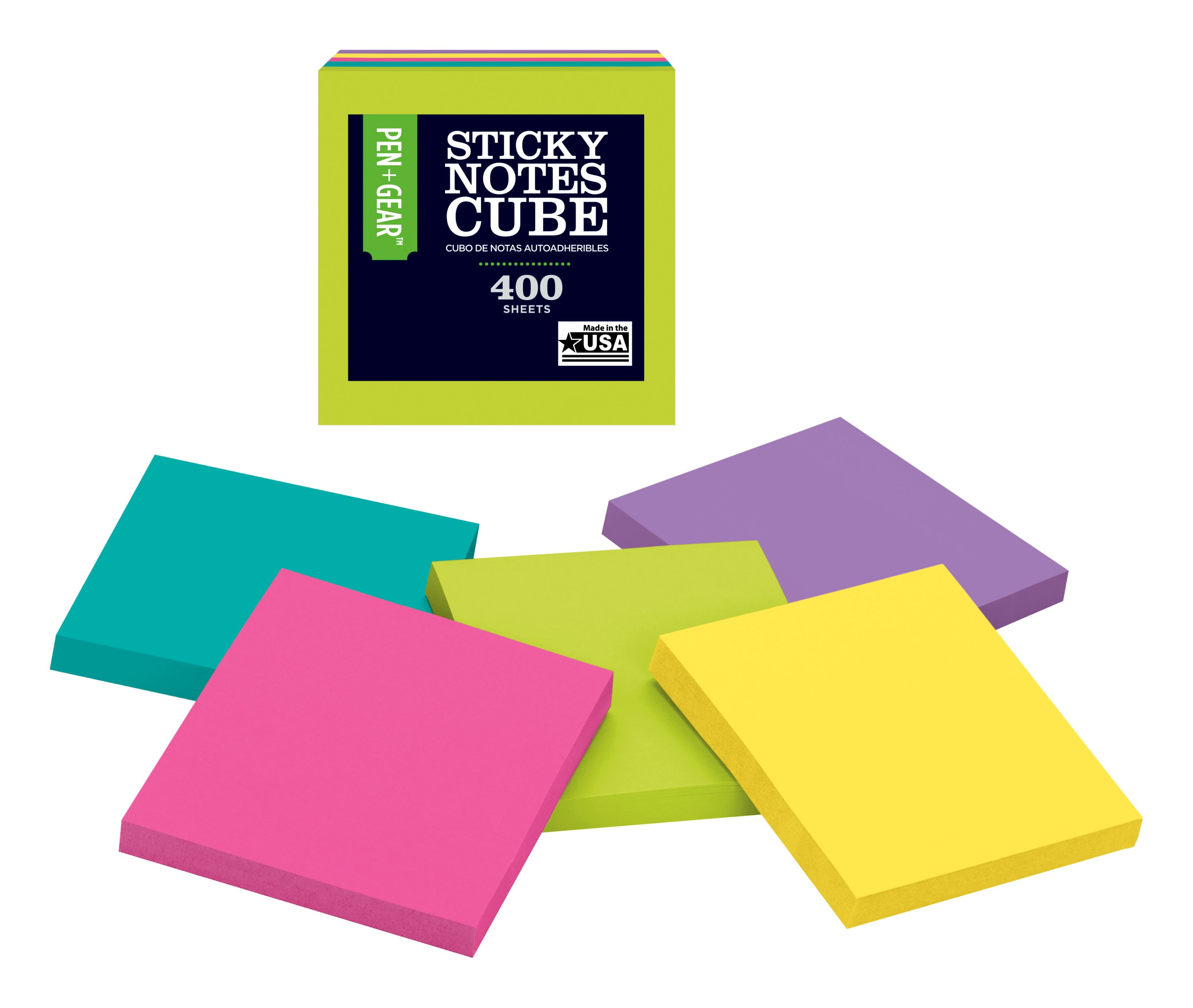 WalMart Sticky Notes Cube, 3x3, assorted bright notes, 400 sheets, Single cube